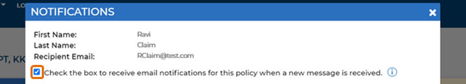 Check box to receive emails from State Fund when a message is received