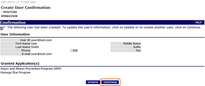 Create user confirmation