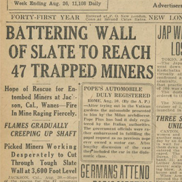 A newspaper clipping from 1922 about the Argonaut Mine accident. A newspaper clipping from 1922 about the Argonaut Mine accident.