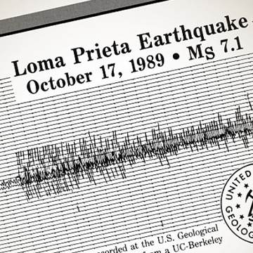 A seismic chart recording the strength of the 1989 Loma Prieta earthquake. A seismic chart recording the strength of the 1989 Loma Prieta earthquake.